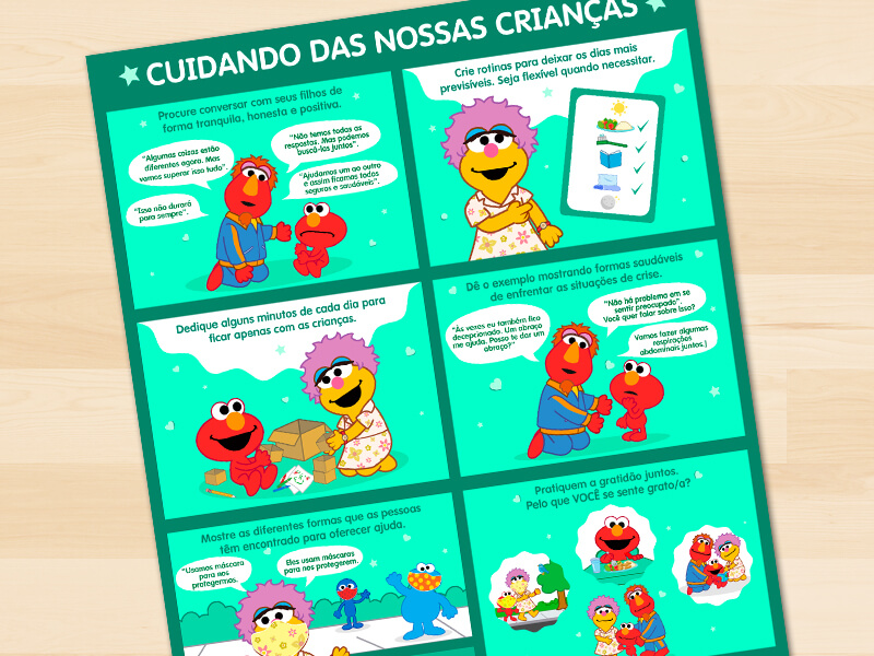 Elmo, Mae, y Louie cuidando un al otro